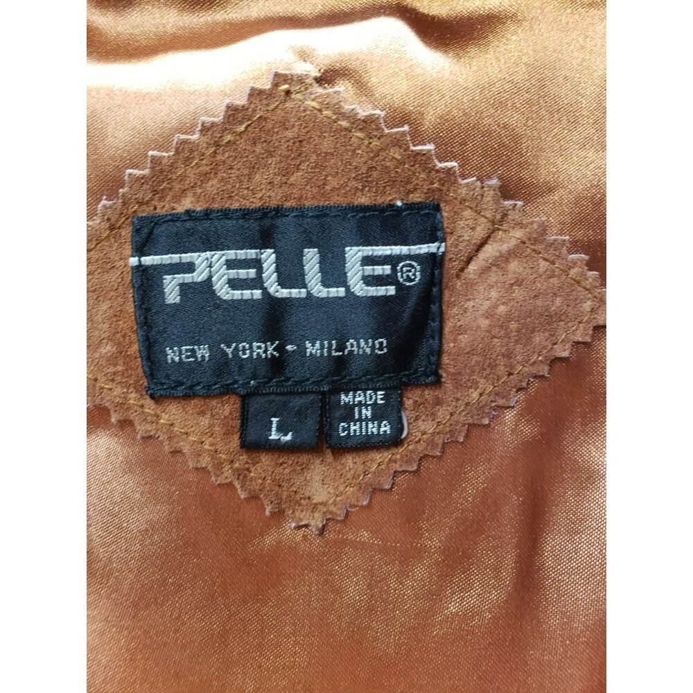 Pelle Brown Suede Leather Vest, Mens Large, Satin Tie Back, Snap Front, Pockets - Picture 3 of 5